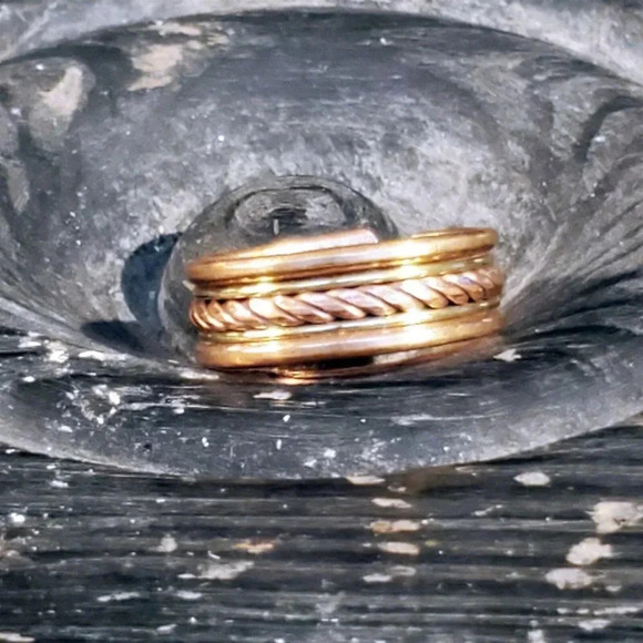 Ethnic Tribal India Brass and Copper Adjustable Handcrafted Artisan Metal Ring - Picture 12 of 12